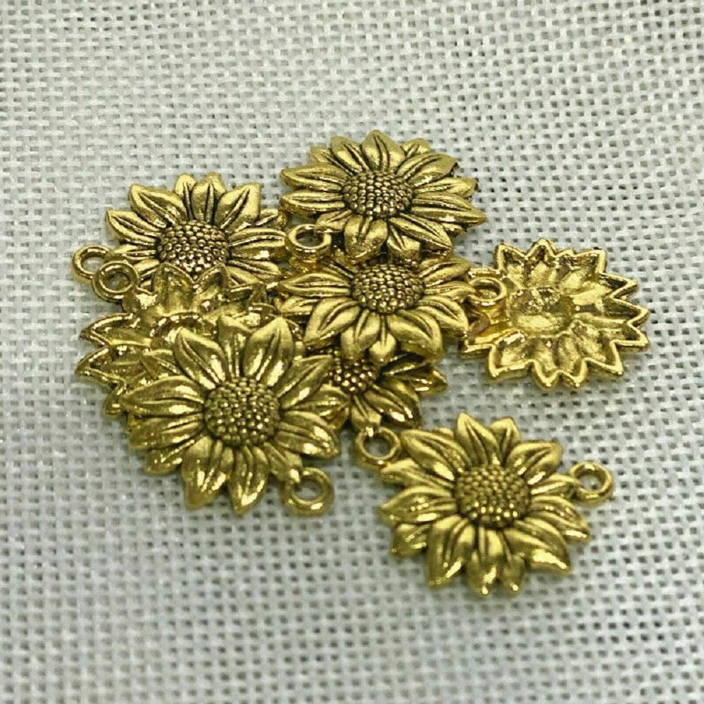120 Pcs Sunflower Charms Pendant Vintage Antique Gold Alloy Pendant Bead for Jewelry Necklace Bracelet Making Supplies