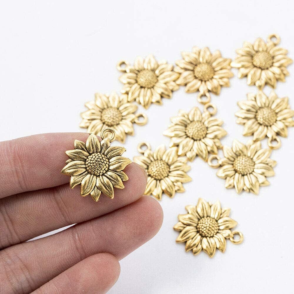 120 Pcs Sunflower Charms Pendant Vintage Antique Gold Alloy Pendant Bead for Jewelry Necklace Bracelet Making Supplies