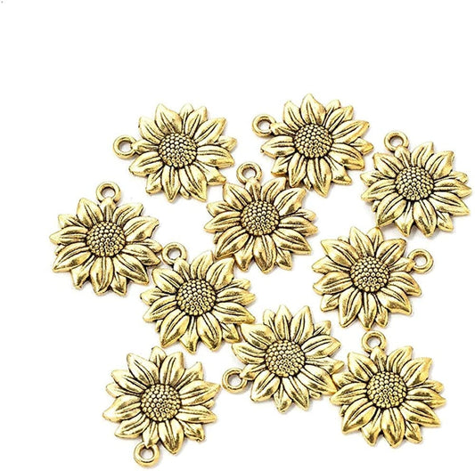120 Pcs Sunflower Charms Pendant Vintage Antique Gold Alloy Pendant Bead for Jewelry Necklace Bracelet Making Supplies Gold