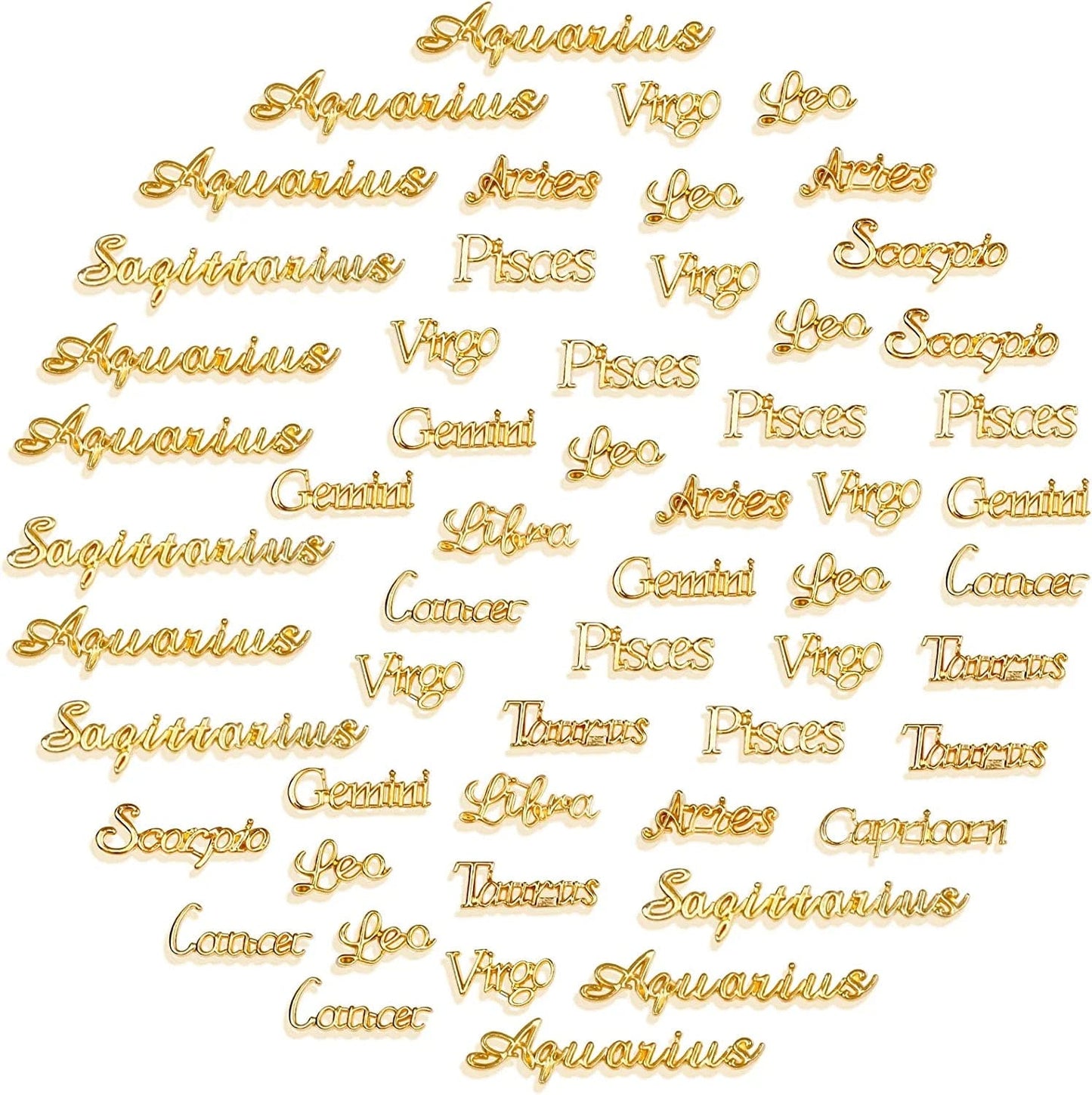 120 PCS Zodiac Word Message Charm Pendant, Gold and Silver Twelve Constellation Charm Alloy Zodiac Nail Charms DIY Pendant for Jewelry Making , Resin Mold , Nail , Etc. 60 Pcs Gold