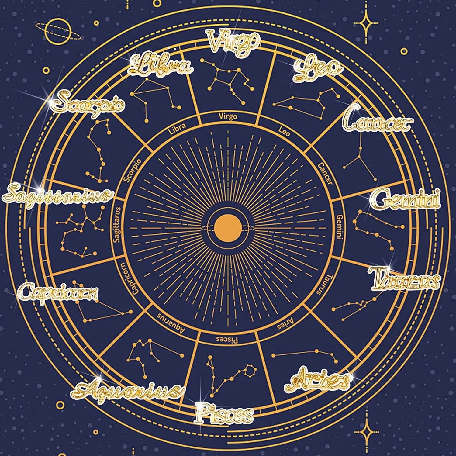 120 PCS Zodiac Word Message Charm Pendant, Gold and Silver Twelve Constellation Charm Alloy Zodiac Nail Charms DIY Pendant for Jewelry Making , Resin Mold , Nail , Etc.