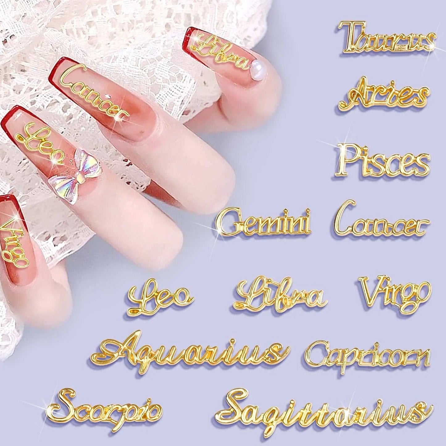 120 PCS Zodiac Word Message Charm Pendant, Gold and Silver Twelve Constellation Charm Alloy Zodiac Nail Charms DIY Pendant for Jewelry Making , Resin Mold , Nail , Etc.