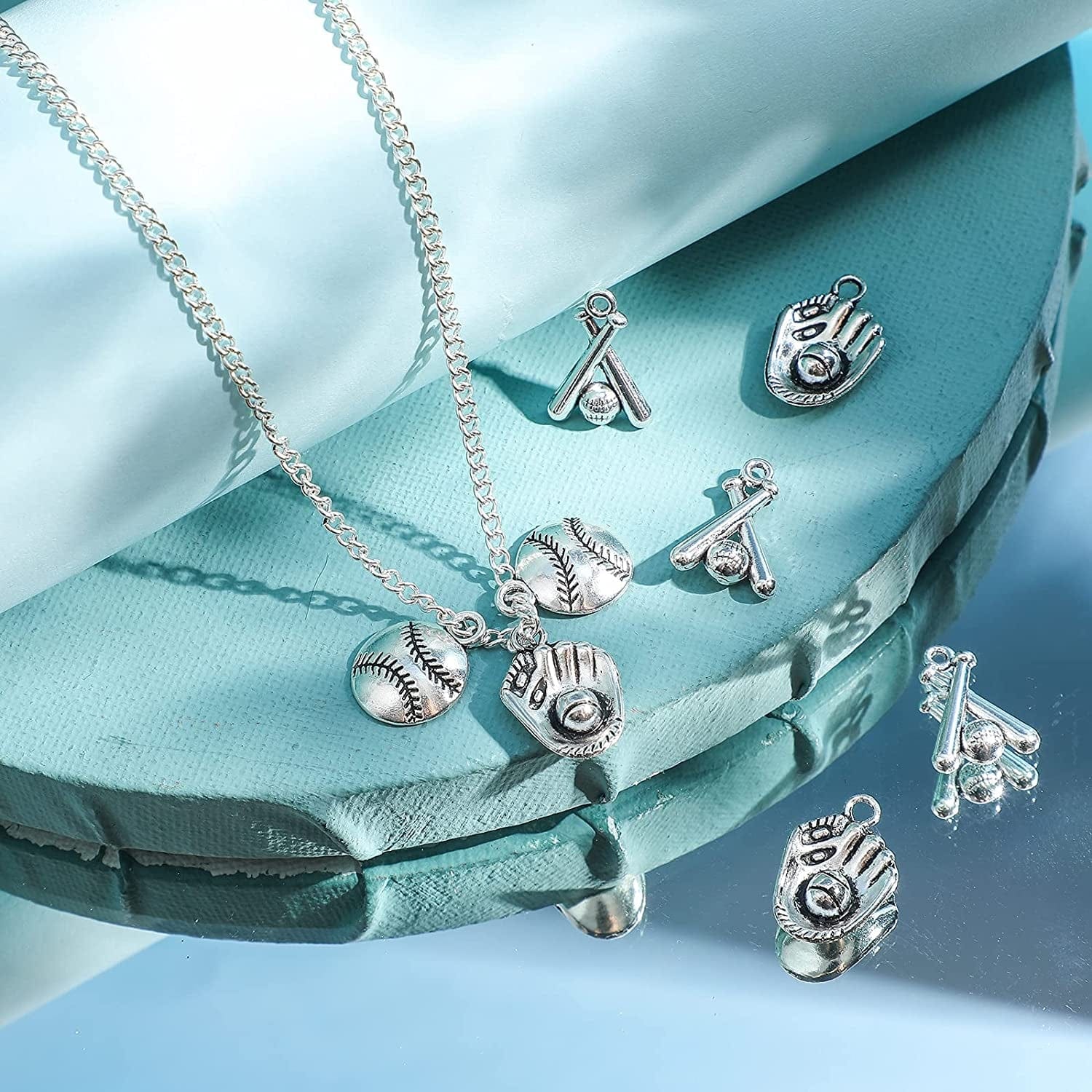 120 Pieces Alloy Baseball Charms Silver Softball Charms Baseball Glove Bat Charms Antique Softball Beads Sports Theme Pendants for Bracelet Necklace Earring DIY Jewelry Making, 3 Styles