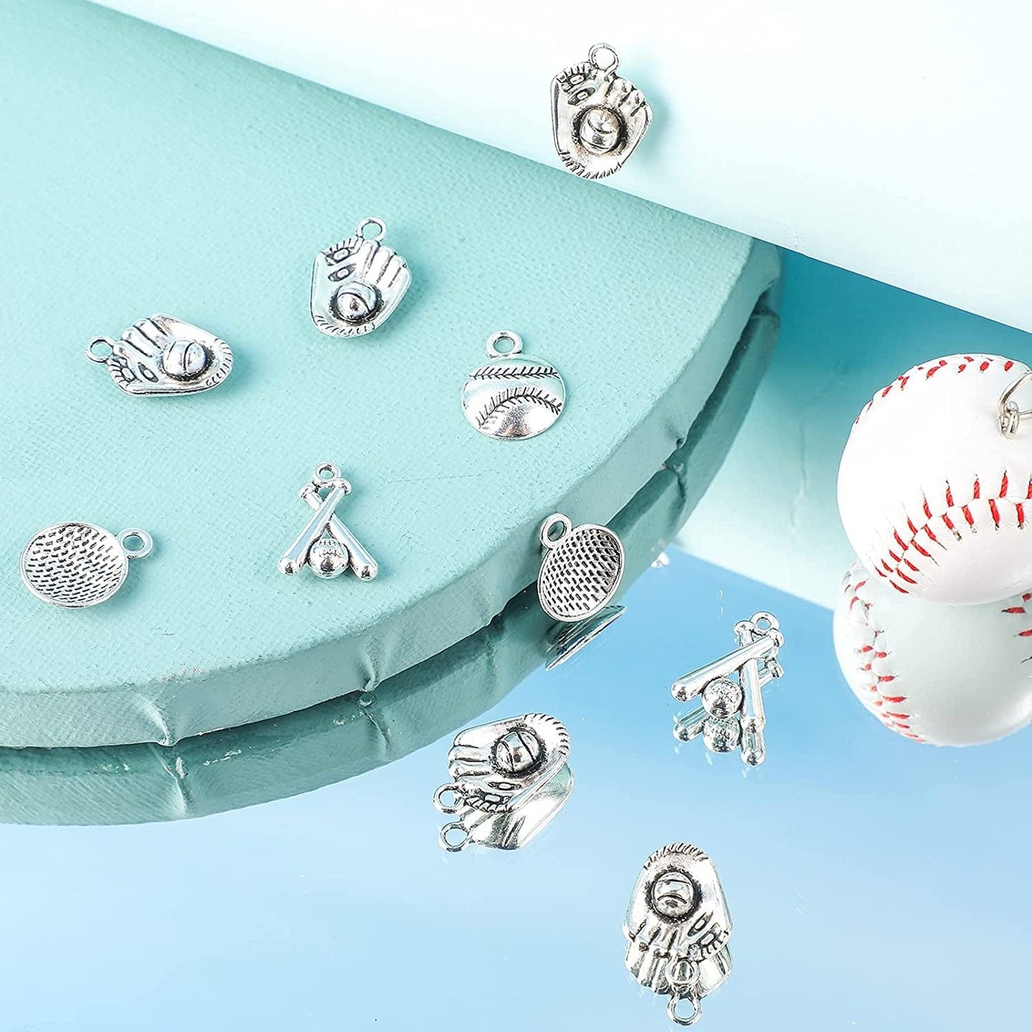120 Pieces Alloy Baseball Charms Silver Softball Charms Baseball Glove Bat Charms Antique Softball Beads Sports Theme Pendants for Bracelet Necklace Earring DIY Jewelry Making, 3 Styles