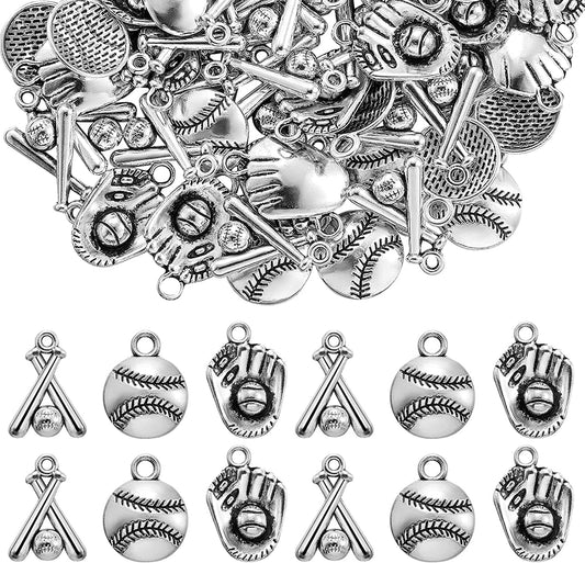 120 Pieces Alloy Baseball Charms Silver Softball Charms Baseball Glove Bat Charms Antique Softball Beads Sports Theme Pendants for Bracelet Necklace Earring DIY Jewelry Making, 3 Styles