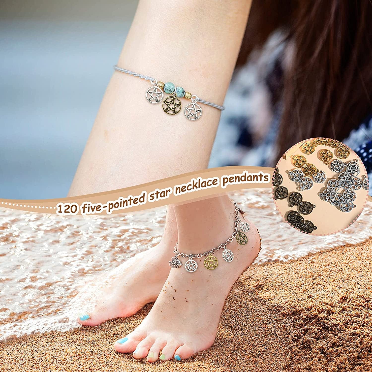 120 Pieces Pentagram Charms Mixed Pentagram Necklace Charms Protection Lucky Pendant for Craft Jewelry Making DIY Necklace Bracelet Earring Keychain Bag Accessories