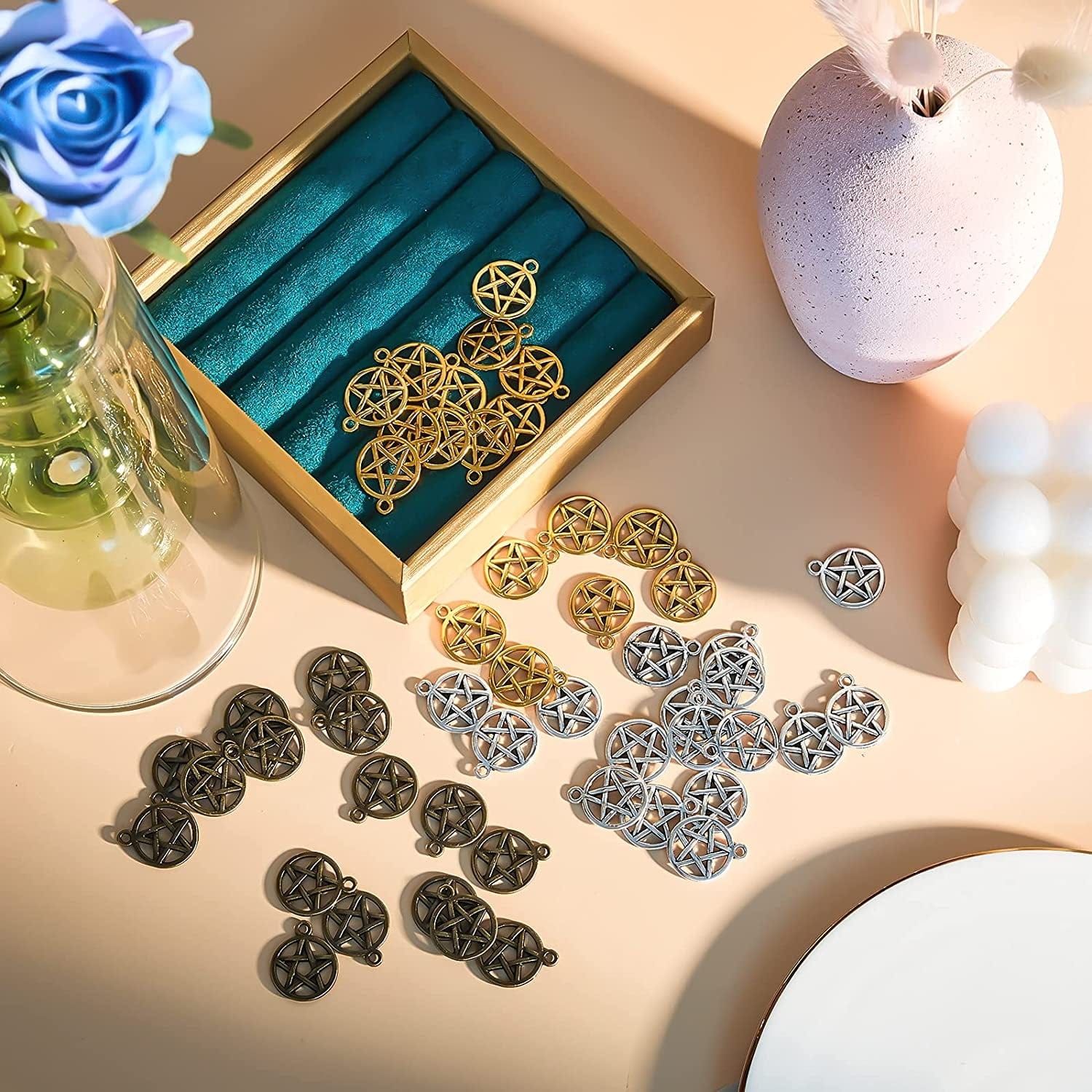 120 Pieces Pentagram Charms Mixed Pentagram Necklace Charms Protection Lucky Pendant for Craft Jewelry Making DIY Necklace Bracelet Earring Keychain Bag Accessories