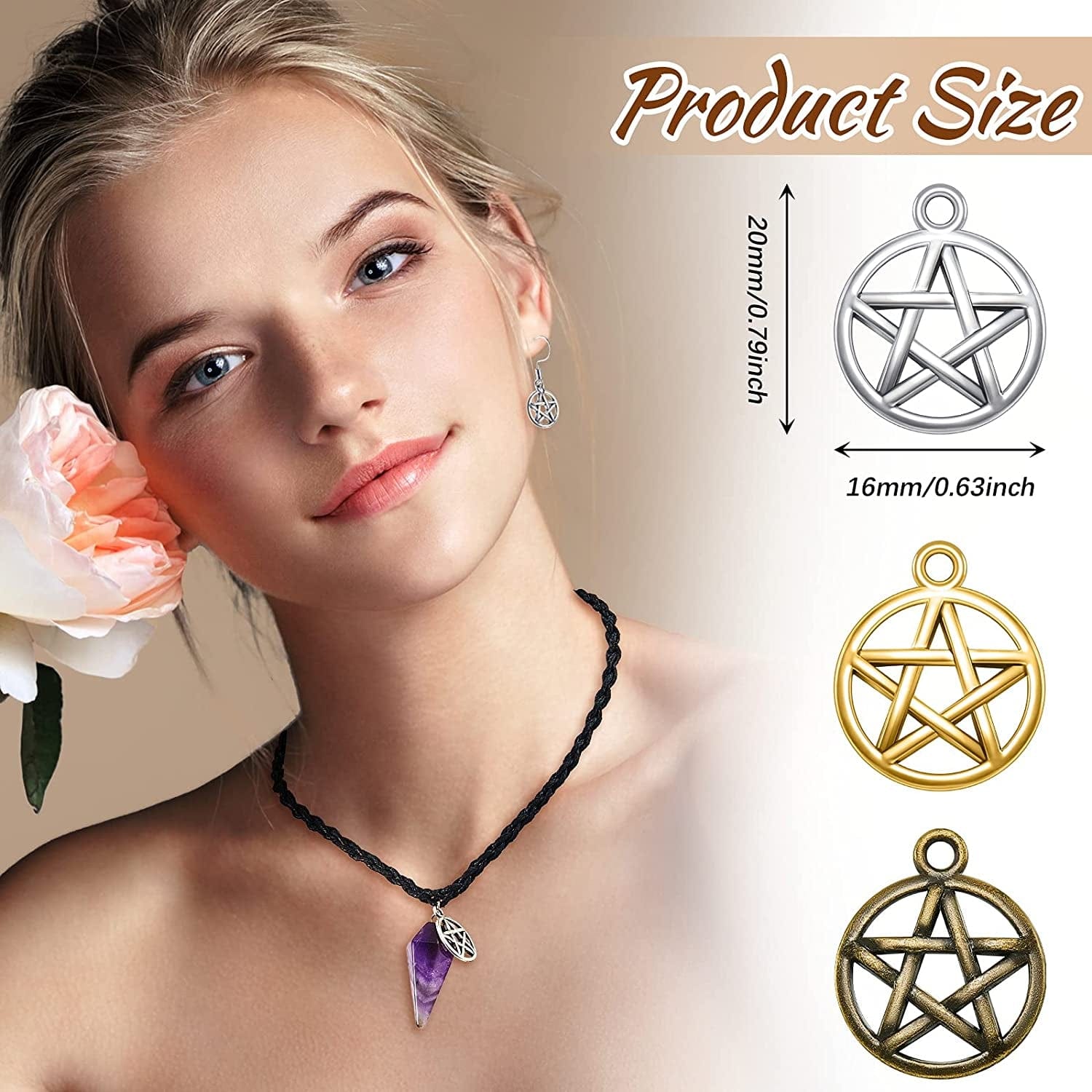 120 Pieces Pentagram Charms Mixed Pentagram Necklace Charms Protection Lucky Pendant for Craft Jewelry Making DIY Necklace Bracelet Earring Keychain Bag Accessories