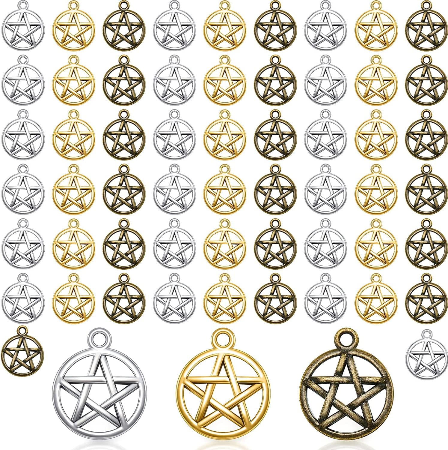120 Pieces Pentagram Charms Mixed Pentagram Necklace Charms Protection Lucky Pendant for Craft Jewelry Making DIY Necklace Bracelet Earring Keychain Bag Accessories