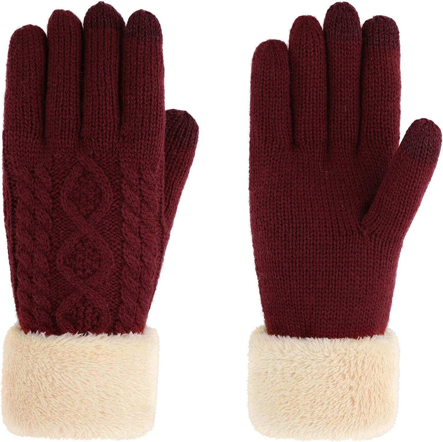Simplicity Womens 3 Fingers Touchscreen Cable Knit Winter Gloves Apparel & Accessories > Clothing Accessories > Gloves & Mittens Simplicity Burgundy