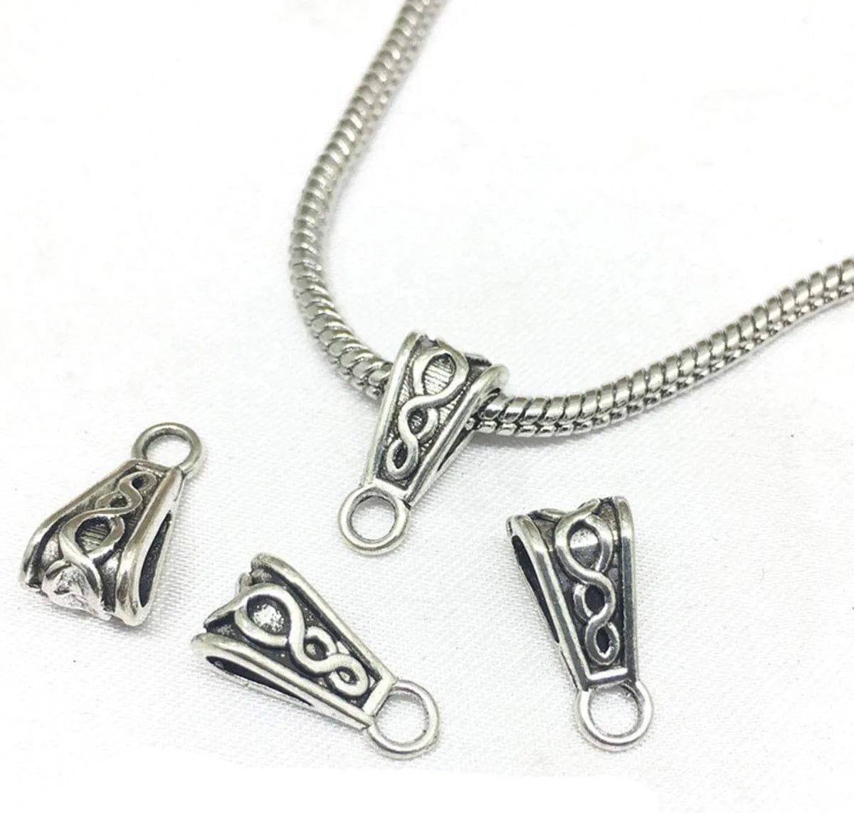 120Pcs Bail Beads Charm Bracelets Mixed Antique Tibetan Silver Bail Tube Beads,Spacer Bead,Bail Beads,Bead Hanger Fit Charm European Bracelet Bracelet Pendant Charms 120pcs Mixed