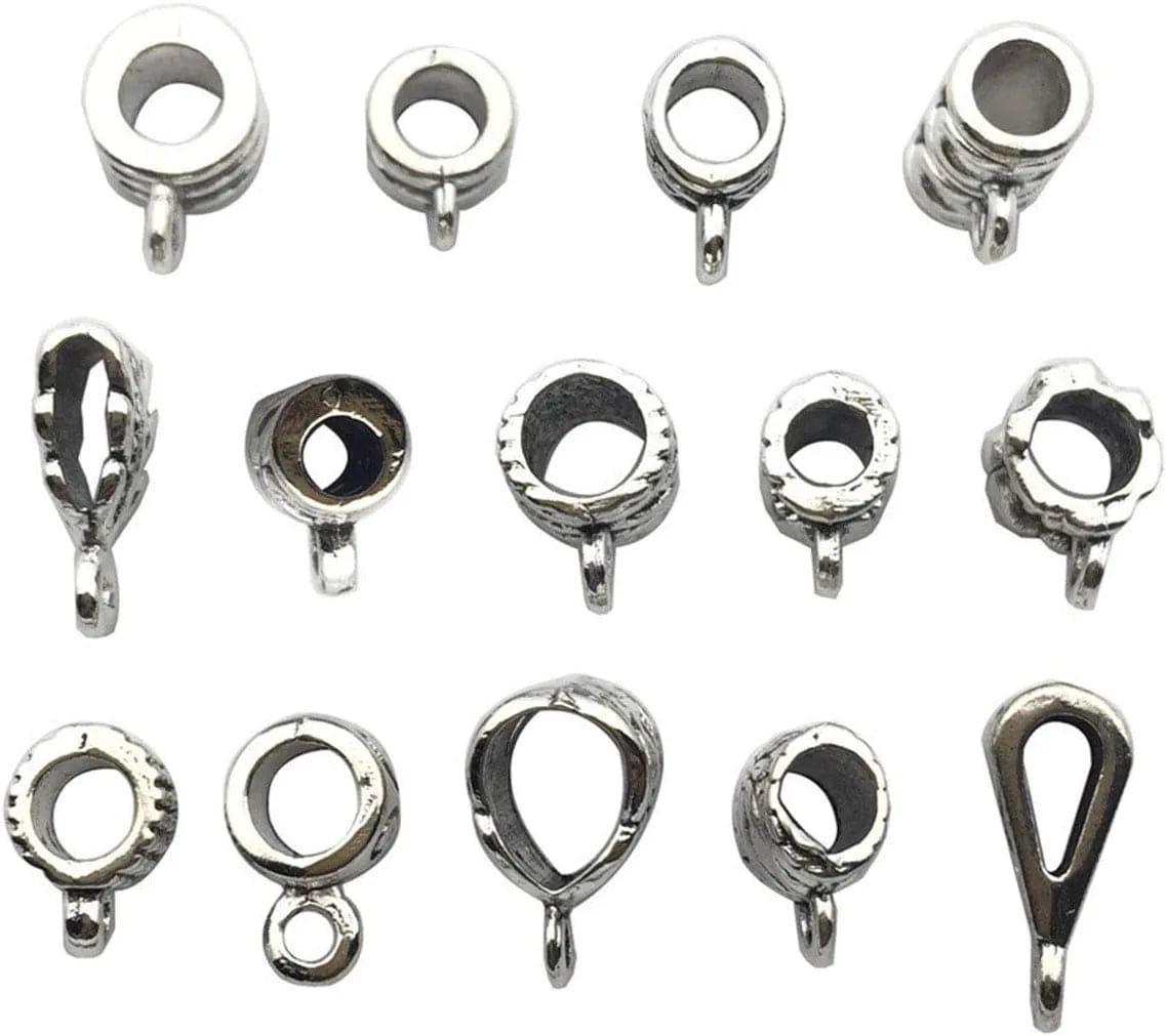 120Pcs Bail Beads Charm Bracelets Mixed Antique Tibetan Silver Bail Tube Beads,Spacer Bead,Bail Beads,Bead Hanger Fit Charm European Bracelet Bracelet Pendant Charms 120pcs Mixed