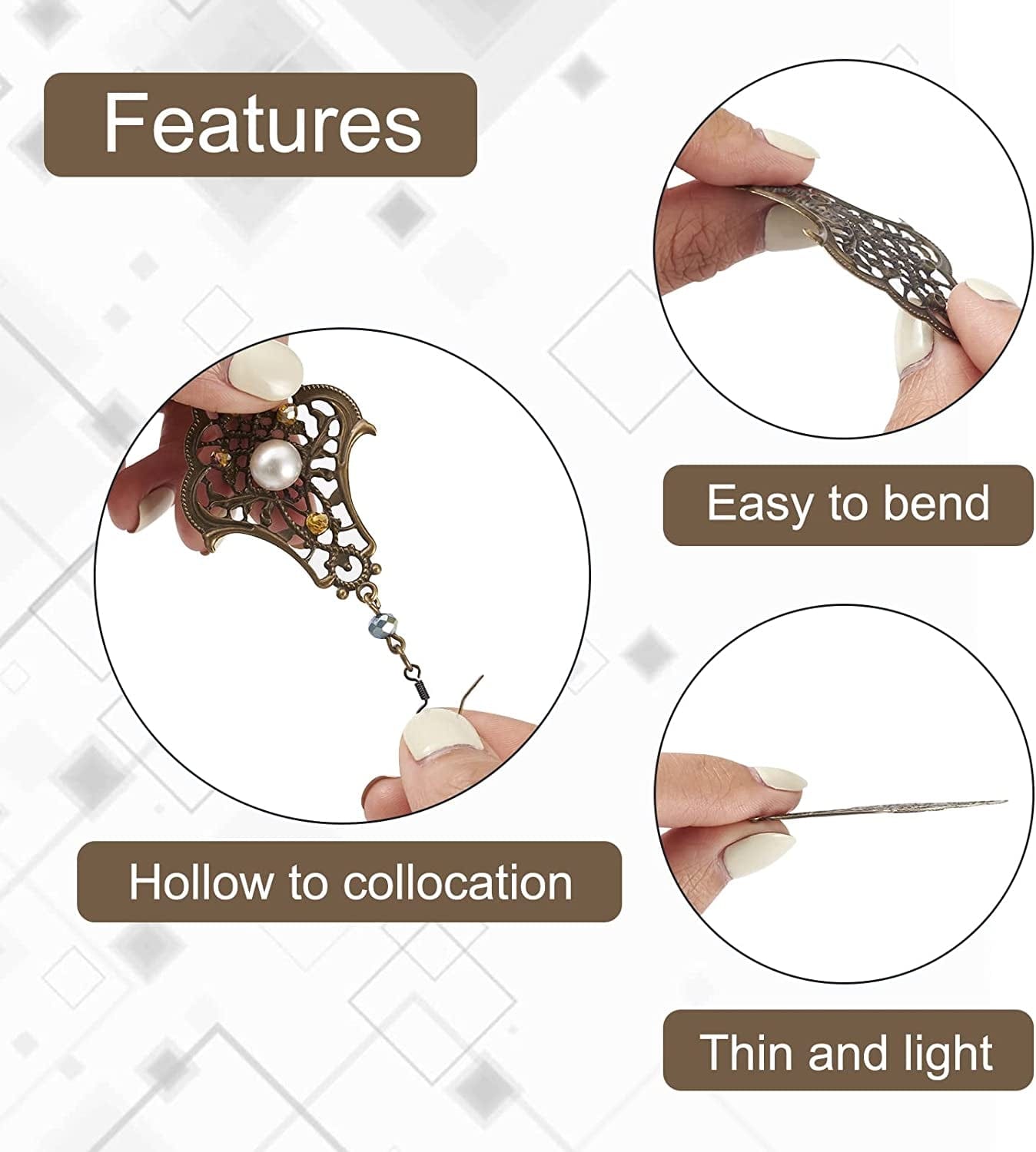 120Pcs/Box Antique Bronze Iron Filigree Connector Charm Pendants Tibetan Metal Filigree Findings for DIY Hairpin Necklace Jewelry Making Antique Bronze