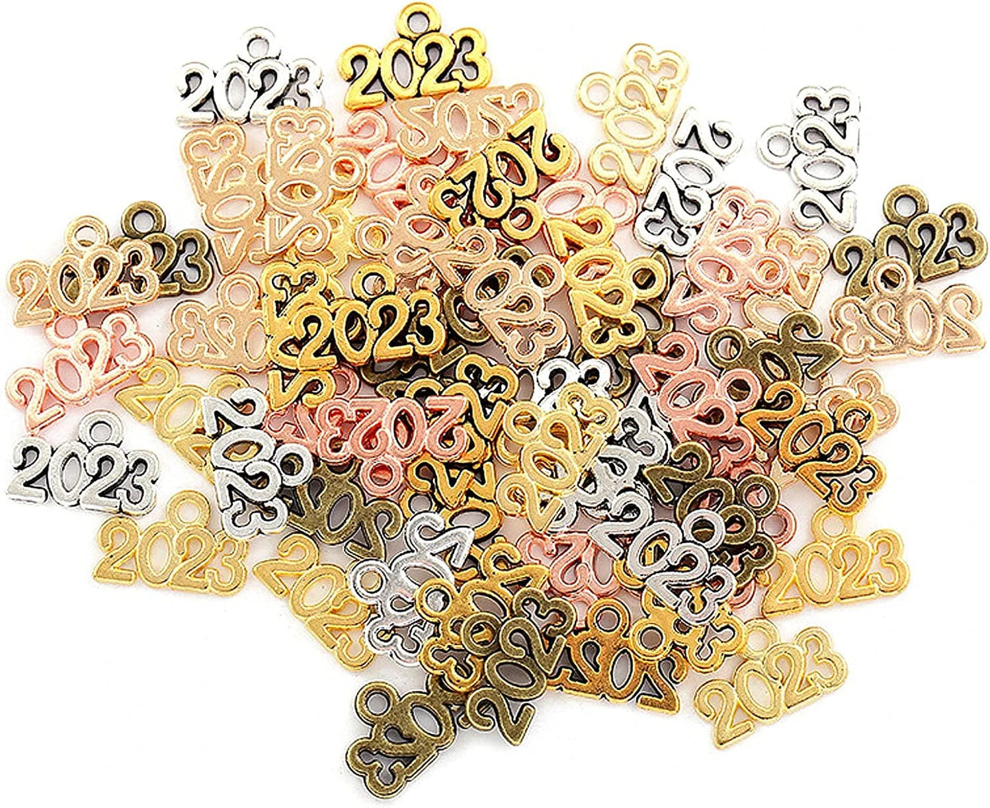 120Pcs Year 2023 Signet Charms Pendant Alloy Year Letter Charms for Jewelry Making DIY Craft Necklace Bracelet Earrings Keychain Supplies