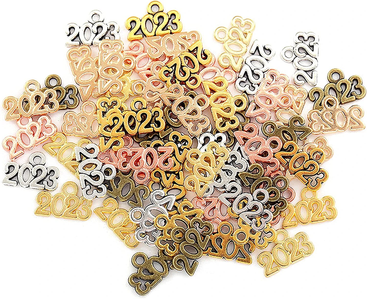 120Pcs Year 2023 Signet Charms Pendant Alloy Year Letter Charms for Jewelry Making DIY Craft Necklace Bracelet Earrings Keychain Supplies