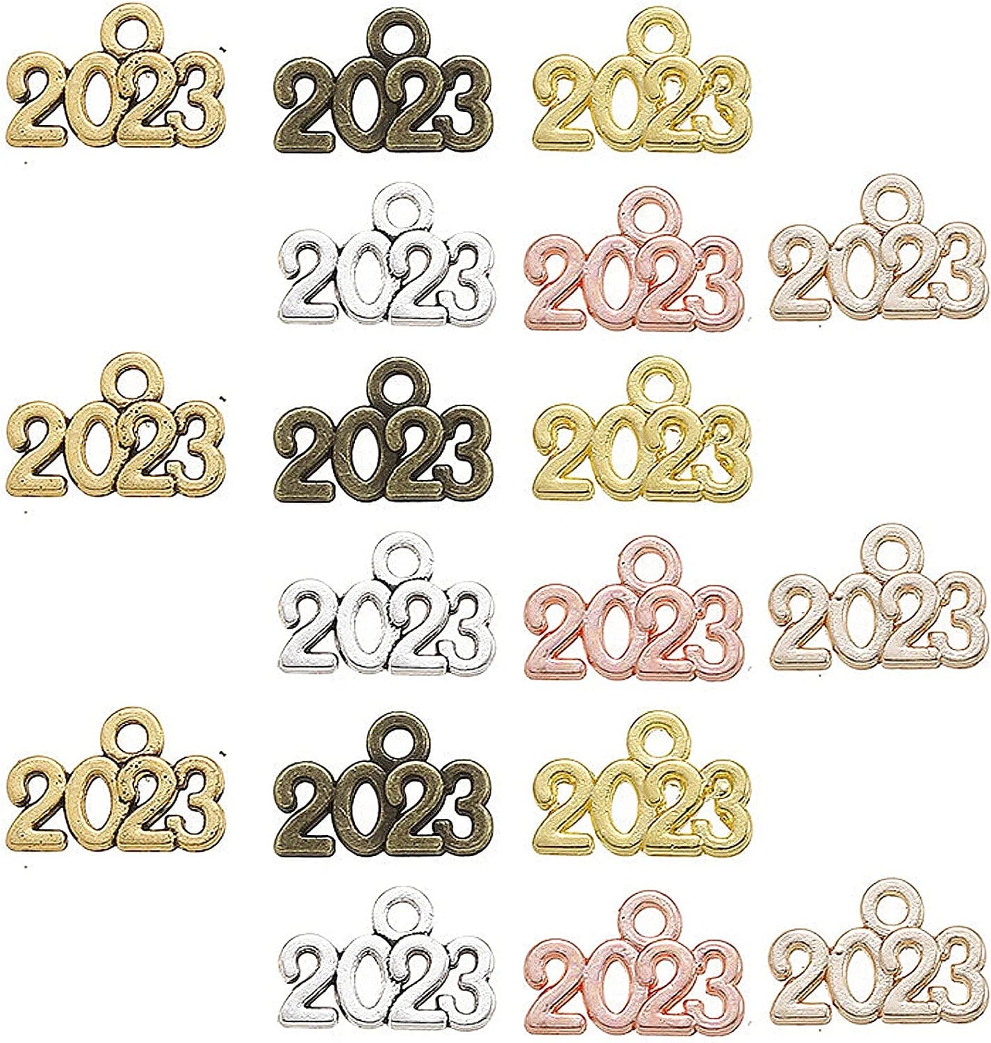 120Pcs Year 2023 Signet Charms Pendant Alloy Year Letter Charms for Jewelry Making DIY Craft Necklace Bracelet Earrings Keychain Supplies