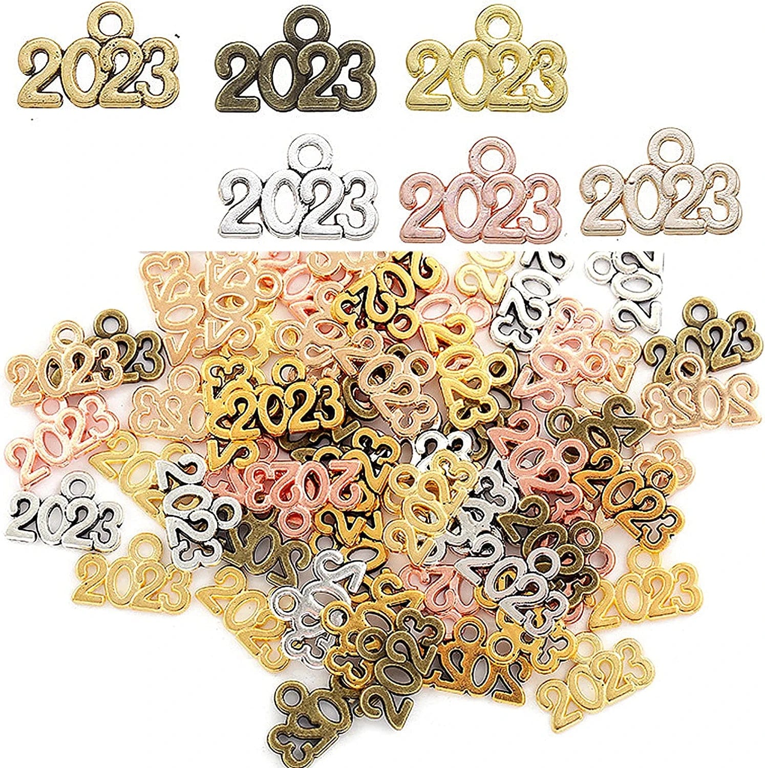 120Pcs Year 2023 Signet Charms Pendant Alloy Year Letter Charms for Jewelry Making DIY Craft Necklace Bracelet Earrings Keychain Supplies