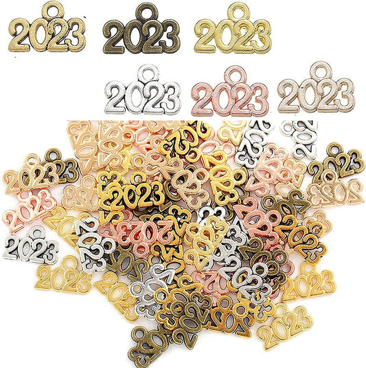 120Pcs Year 2023 Signet Charms Pendant Alloy Year Letter Charms for Jewelry Making DIY Craft Necklace Bracelet Earrings Keychain Supplies