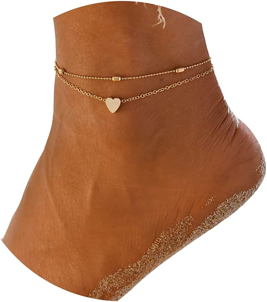 Fesciory Women Heart Anklet Adjustable Beach Layered Ankle Bracelets for Teen Girls Gold Alloy Foot Chain Jewelry Apparel & Accessories > Jewelry > Anklets Fesciory