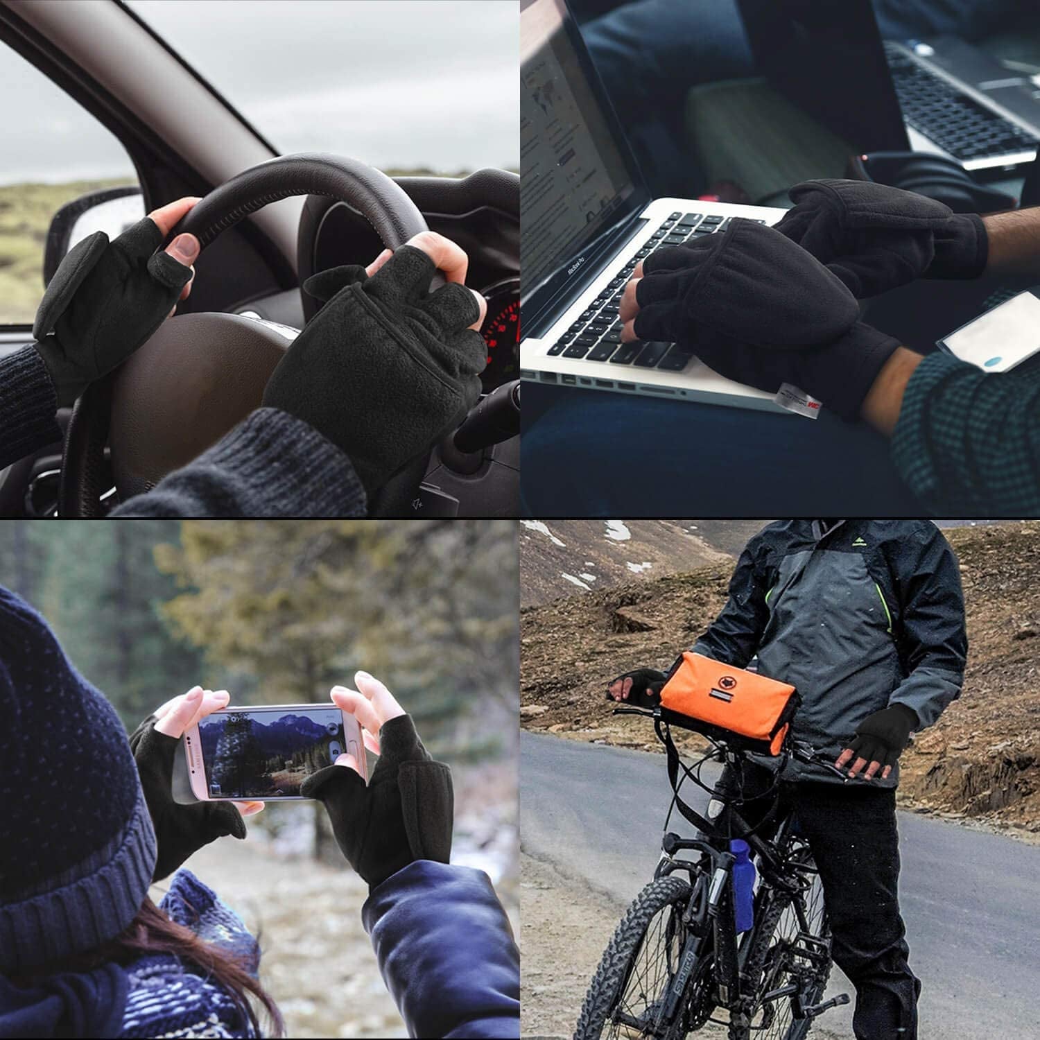 OZERO Winter Gloves Touch Screen Fingerless Convertible Thermal Mittens Windproof Insulated Polar Fleece Warm for Men and Women Black Apparel & Accessories > Clothing Accessories > Gloves & Mittens SHENZHEN HONGFUYA TRADE Co.,Ltd