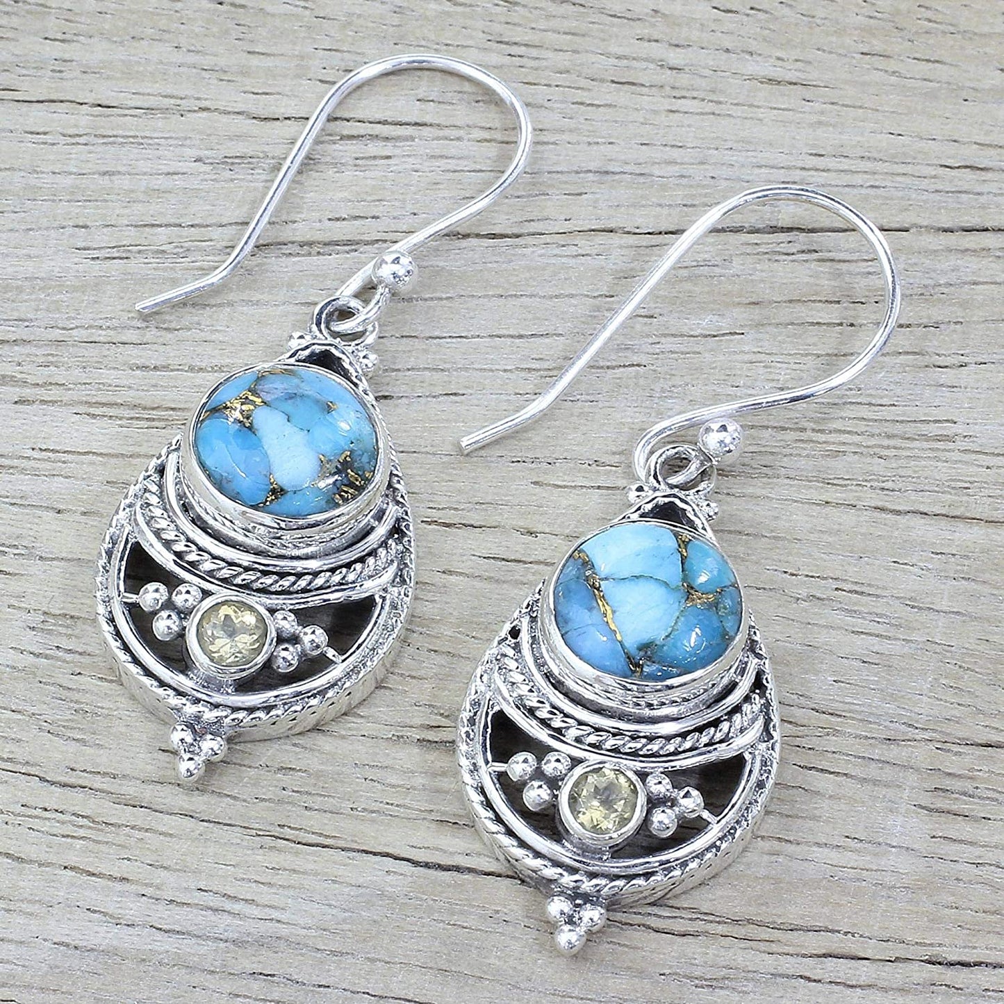 NOVICA Citrine and Composite Turquoise .925 Sterling Silver Dangle Earrings 'Blue Adoration' Apparel & Accessories > Jewelry > Earrings NOVICA