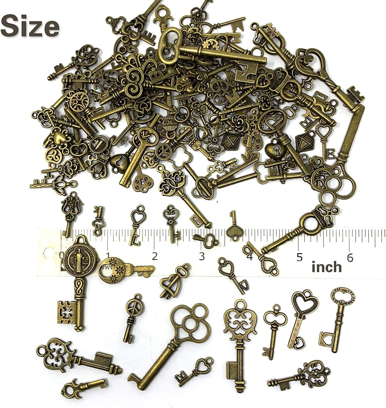 125 PCS Vintage Skeleton Key Set Charms, Mixed Antique Style Bronze Brass Key Set Charms for Pendant DIY Jewelry Making Wedding Party Favors