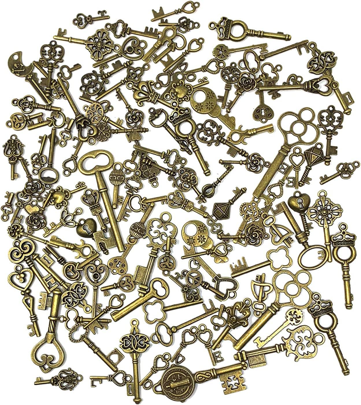 125 PCS Vintage Skeleton Key Set Charms, Mixed Antique Style Bronze Brass Key Set Charms for Pendant DIY Jewelry Making Wedding Party Favors
