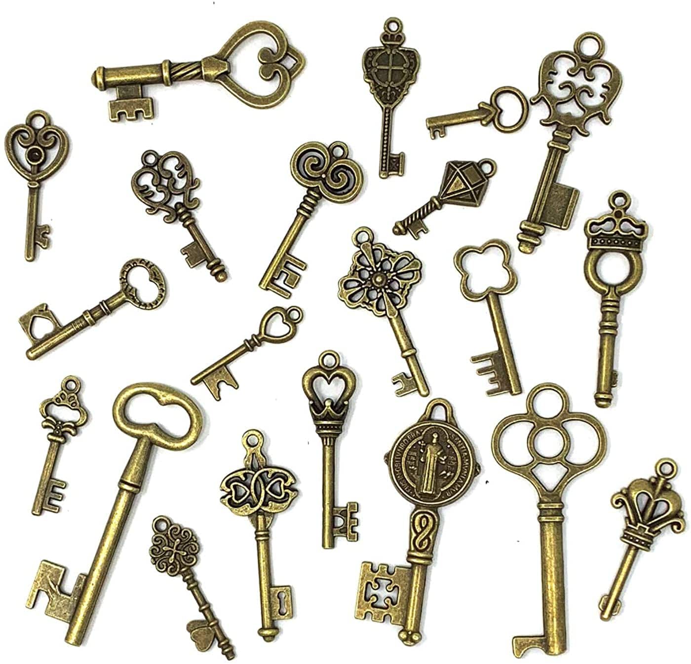 125 PCS Vintage Skeleton Key Set Charms, Mixed Antique Style Bronze Brass Key Set Charms for Pendant DIY Jewelry Making Wedding Party Favors