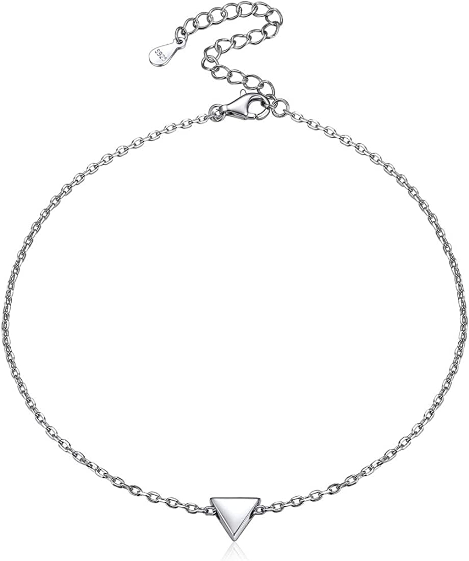 Chicsilver Personalized 925 Sterling Silver Tiny Heart/Moon/Star/Sun/Dot/Triangle Anklets Simple Dainty Foot Jewelry for Women, Silver/Gold/Rose Gold(With Gift Box) Apparel & Accessories > Jewelry > Anklets ChicSilver Jewelry 09. Triangle Silver
