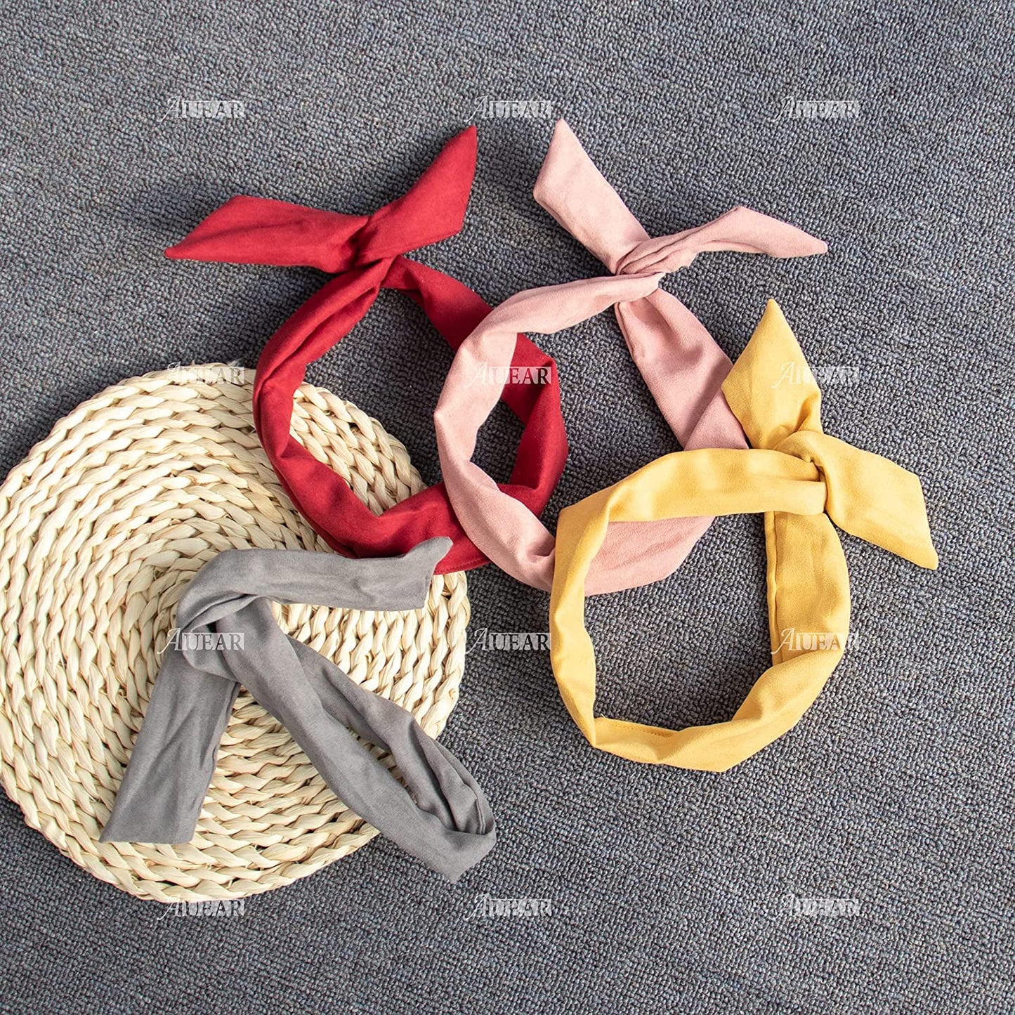 AUEAR, 9 Pack Solid Color Twist Bow Headband Wired Hair Tie Wire Headbands Rabblte Ear Bow Head Wraps for Women Girls Hair Accessories Apparel & Accessories > Clothing Accessories > Bandanas & Headties AUEAR