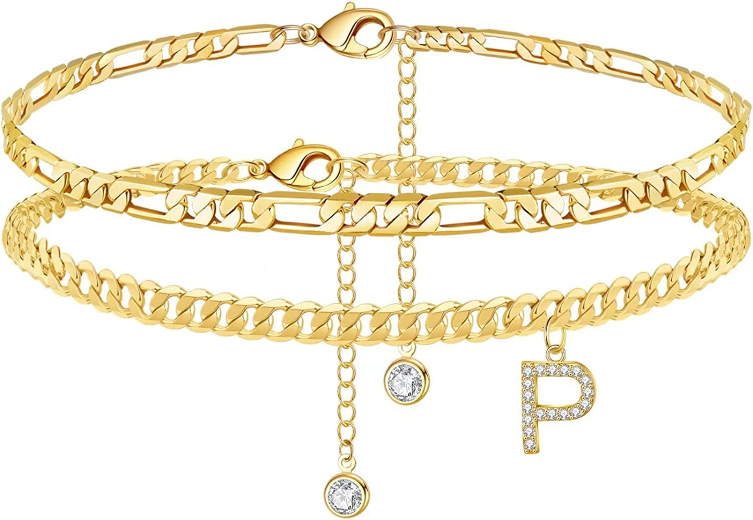 Initial Ankle Bracelets for Women, 14K Gold Plated Layered Initial Cubic Zirconia Ankle Bracelets Dainty Beach Letter Initial Anklet A-Z Gold Anklets for Women Teen Girls Foot Jewelry Gifts Apparel & Accessories > Jewelry > Anklets IEFSHINY P