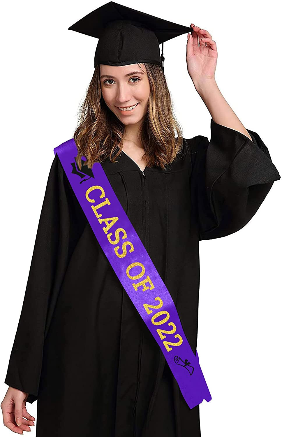 Purple “Class of 2022” Graduation Sash | Gold Glitter Letter Graduate Satin Sash | Funny Graduation Gifts for Boy or Girl| 2022 Graduation Celebration Party Supplies Apparel & Accessories > Clothing Accessories > Sashes Partyprops