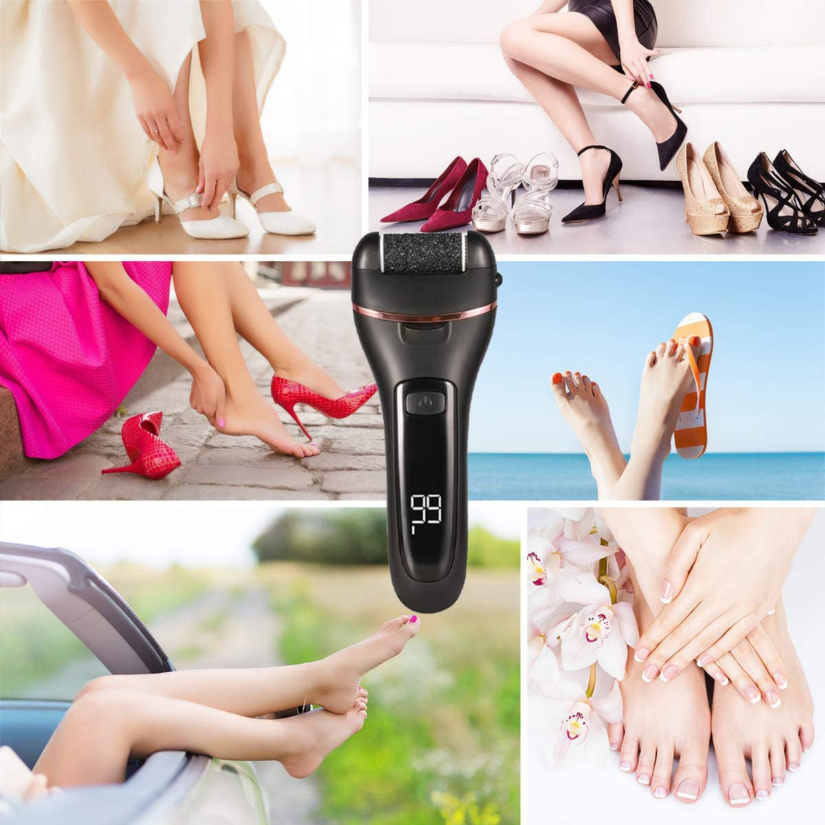 Electric Callus Remover for Feet, Rechargeable Foot Callus Remover Pedicure Tools Foot File, Professional Pedicure Kit Feet Care for Dead,Hard Cracked Dry Skin with 6 Grinding Heads,2Speed,Lcd Display Health & Beauty > Personal Care > Foot Care Aibixile