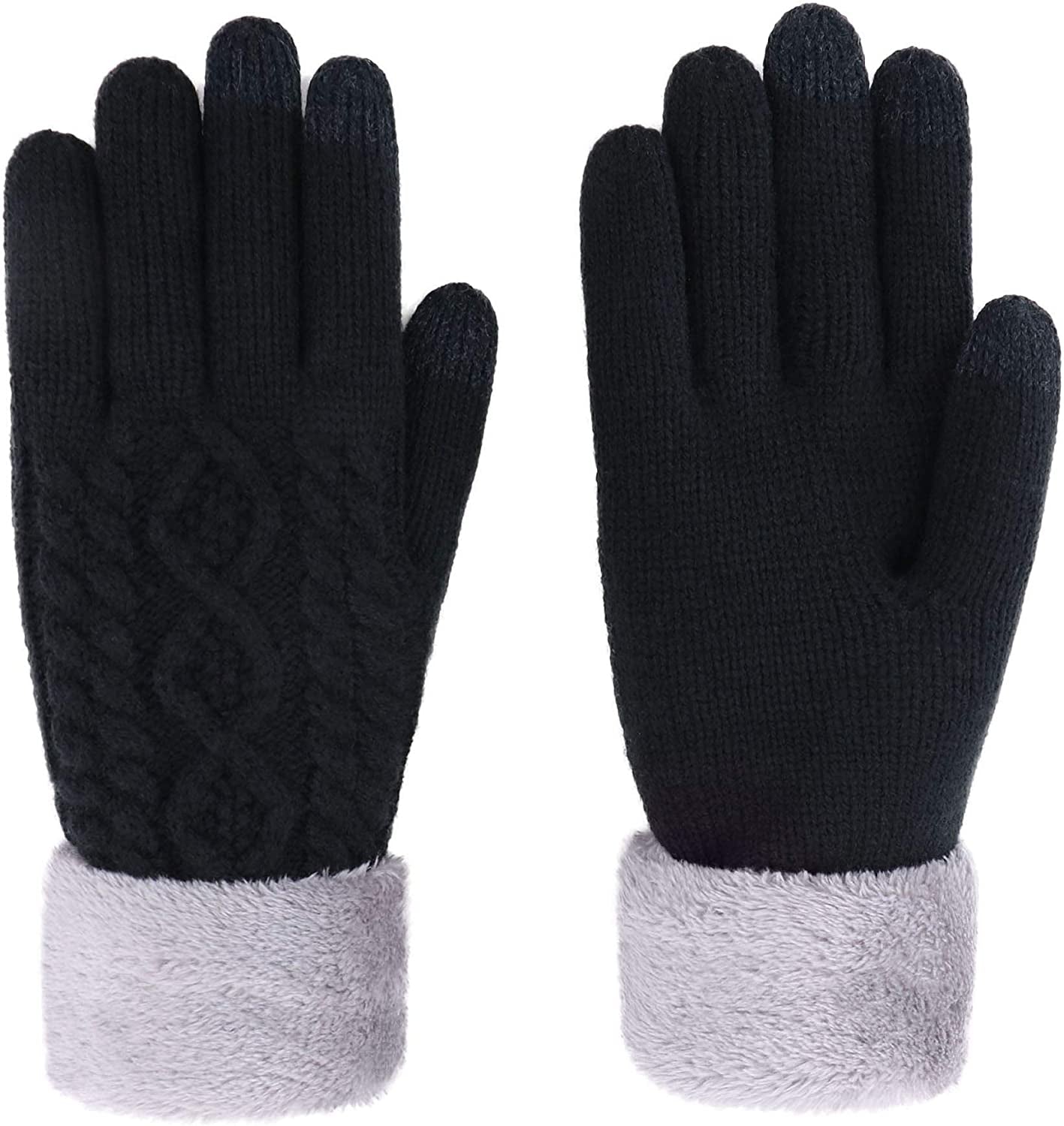 Simplicity Womens 3 Fingers Touchscreen Cable Knit Winter Gloves Apparel & Accessories > Clothing Accessories > Gloves & Mittens Simplicity Black