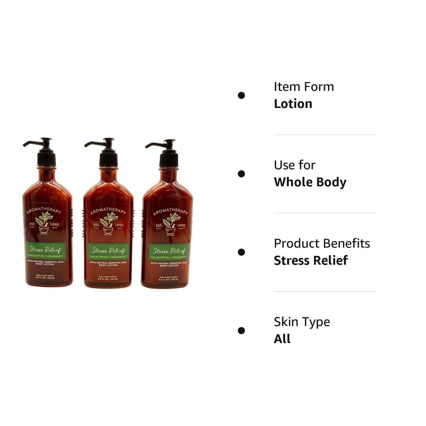 Bath & Body Works Aromatherapy Stress Relief Eucalyptus Spearmint Lotion 6.7 Fl Oz Each (3 Pack) Health & Beauty > Personal Care > Cosmetics > Bath & Body Bath & Body Works