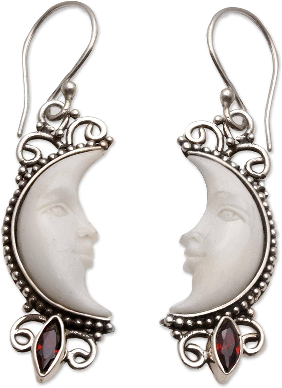 NOVICA Garnet .925 Sterling Silver Dangle Earrings, Natural Moonlight' Apparel & Accessories > Jewelry > Earrings NOVICA