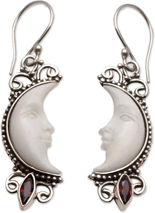 NOVICA Garnet .925 Sterling Silver Dangle Earrings, Natural Moonlight' Apparel & Accessories > Jewelry > Earrings NOVICA