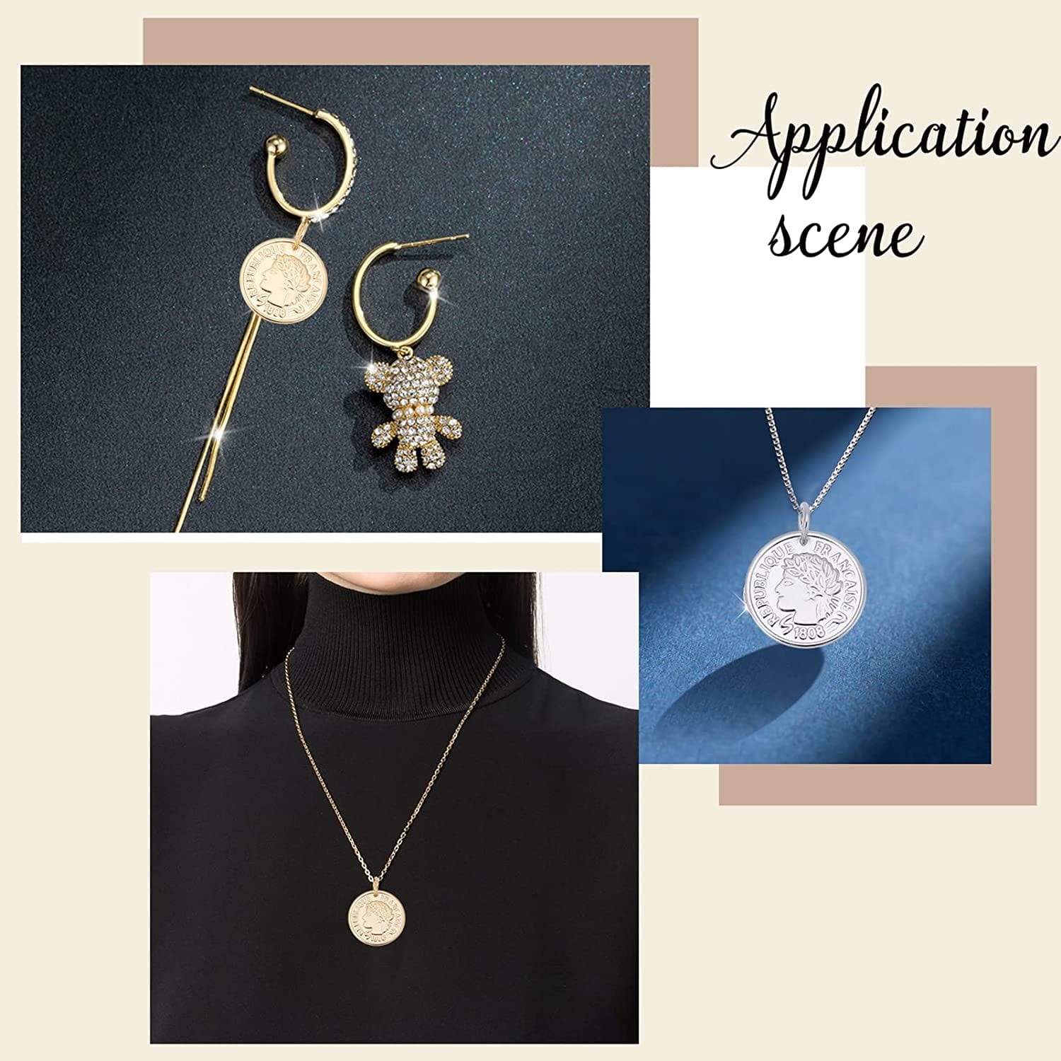 12Pcs 3 Colors Stainless Steel Flat round Coin Pendants Golden Republique Francaise 1808 Charms Large Hole Pendants for Necklace Bracelet Jewelry Making