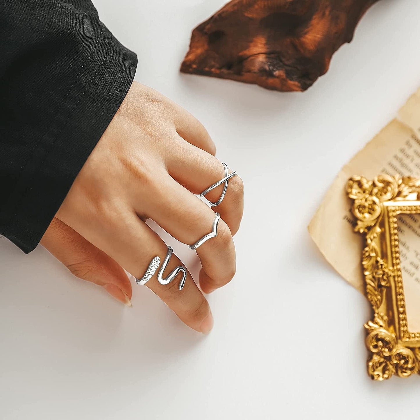 12PCS Adjustable Stackable Thumb Open Rings Set for Women 14K Gold Plated Knuckle Stacking Rings Set Boho Vintage Finger Rings
