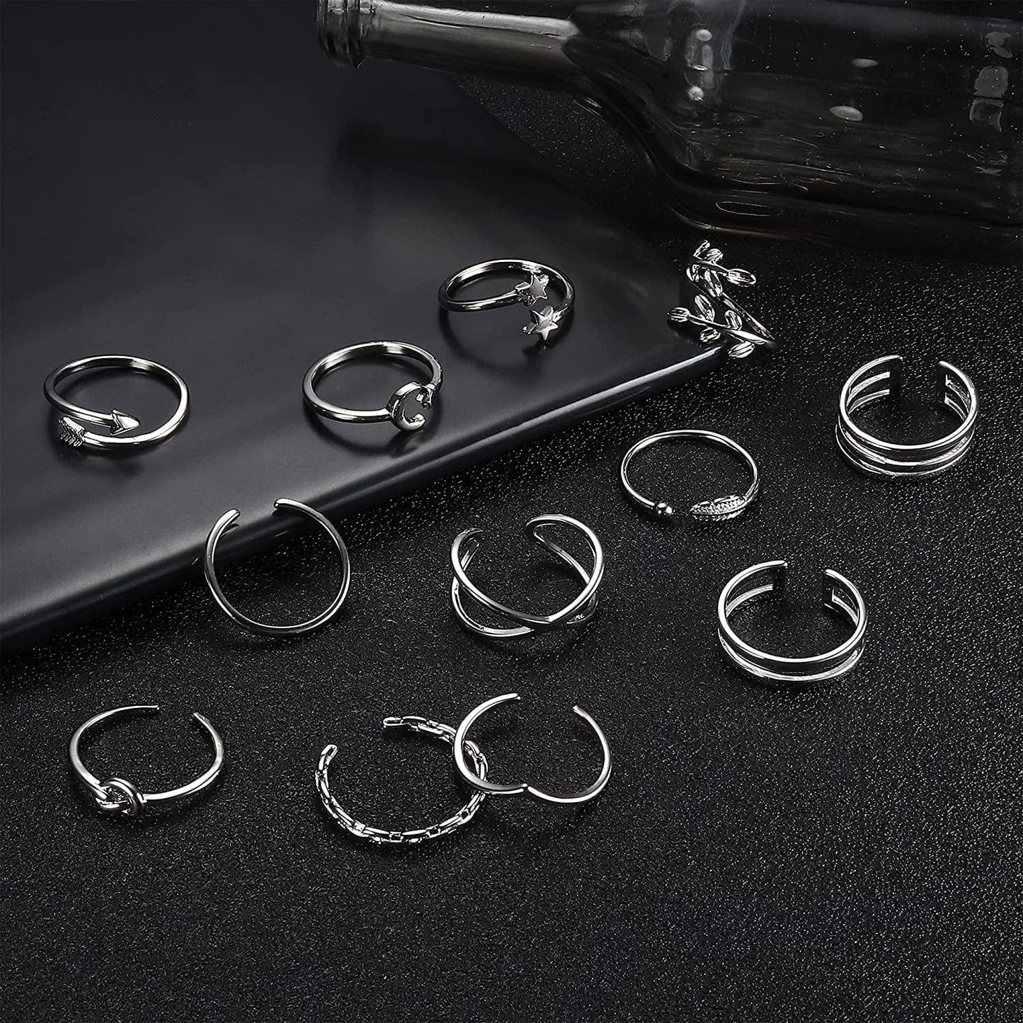 12Pcs Arrow Knot Wave Rings for Women Open Rings Set Adjustable Stackable Thumb Open Rings Set