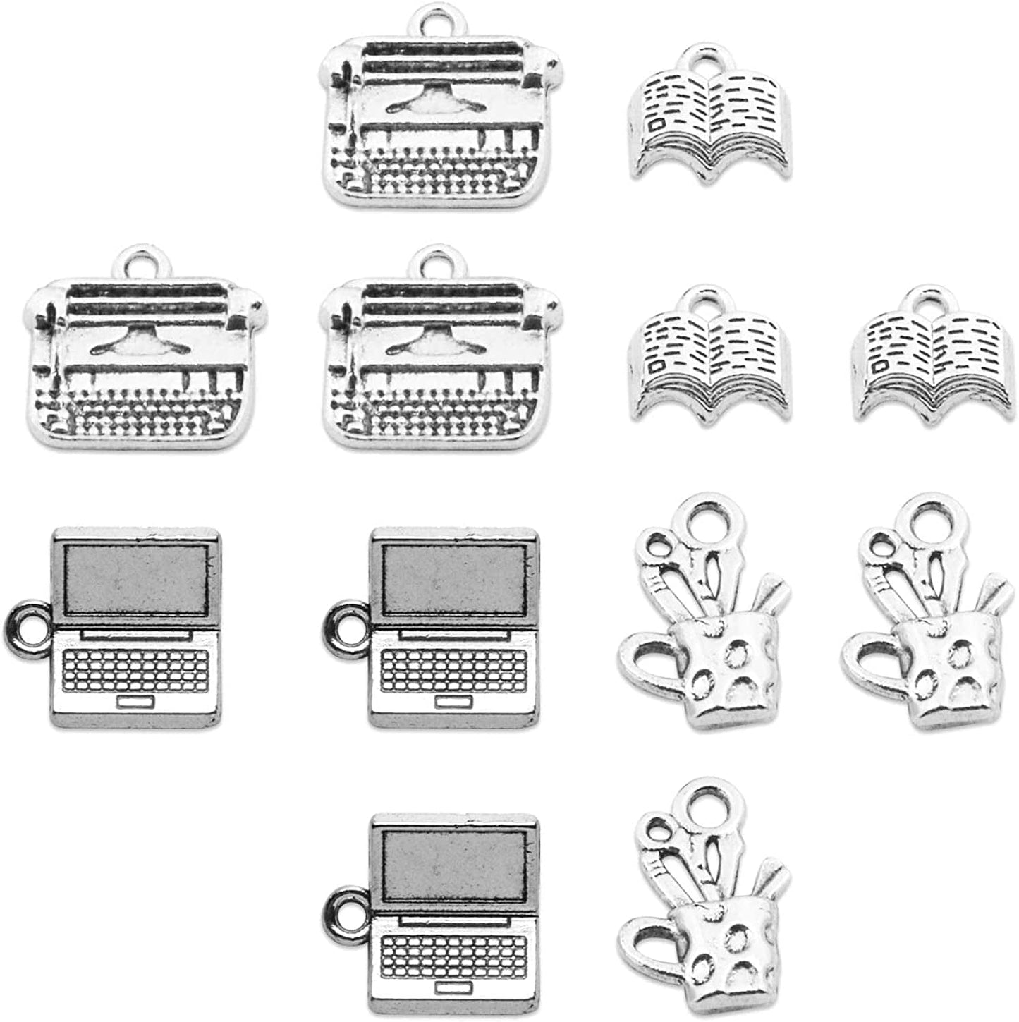 12Pcs Authors Charms Collection Writer Charms Pendant Laptop/Pen Holder/Typewriter/Book Charms for Jewelry Making DIY Findings Authors Charms1