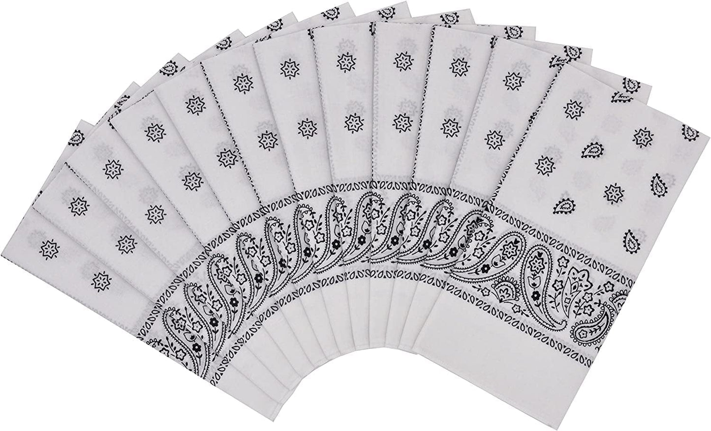 12Pcs Bandana 100% Cotton Custom Fashion Paisley Design Multifunctional Outdoor Square Handkerchief Apparel & Accessories > Clothing Accessories > Bandanas & Headties Vamqor White