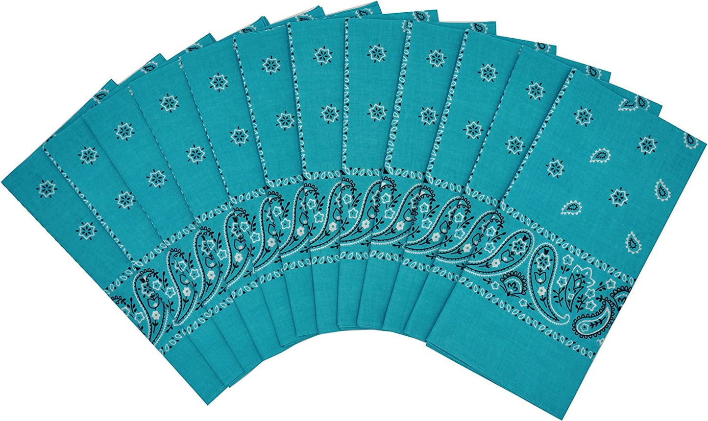 12Pcs Bandana 100% Cotton Custom Fashion Paisley Design Multifunctional Outdoor Square Handkerchief Apparel & Accessories > Clothing Accessories > Bandanas & Headties Vamqor Turquoise