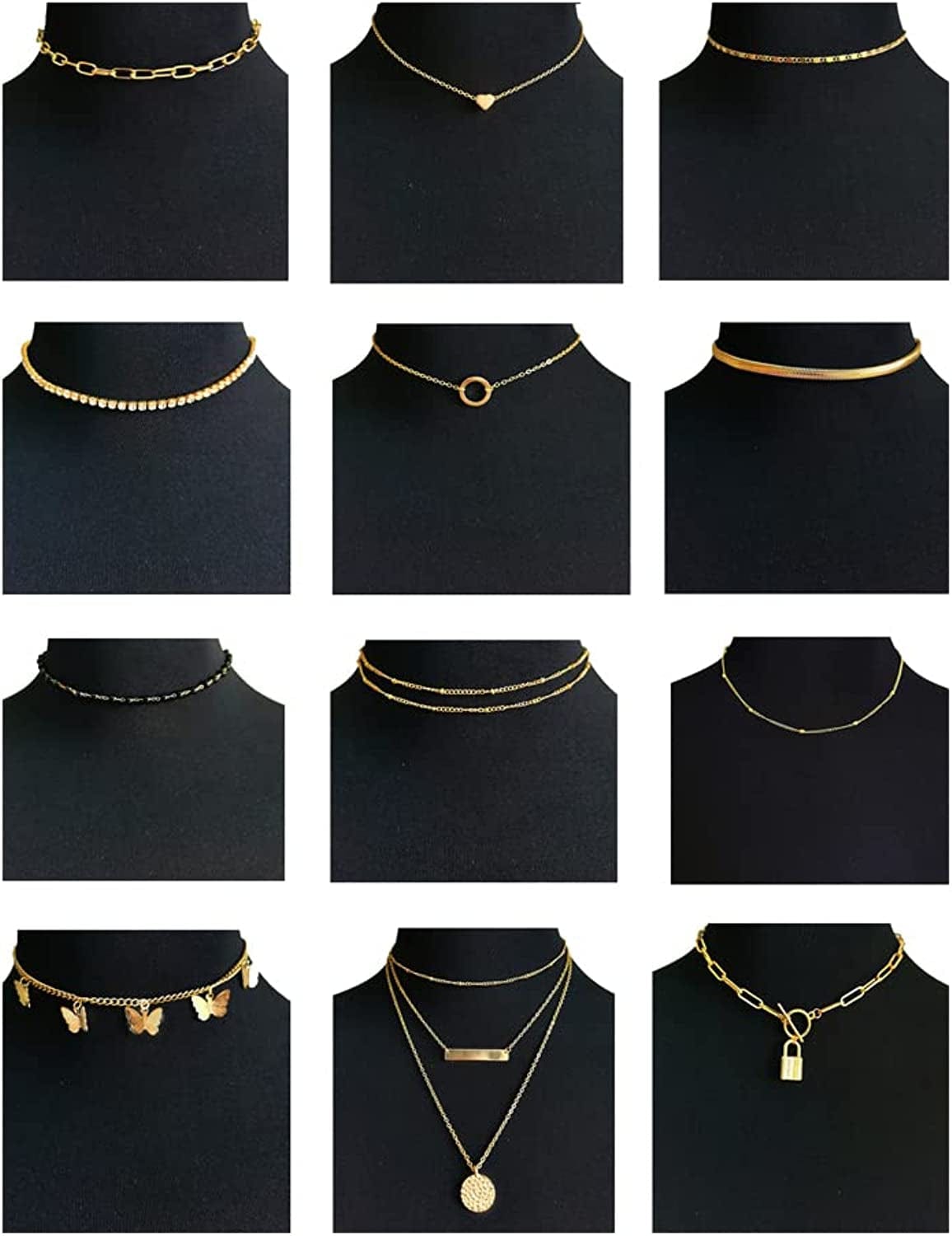 12Pcs Chain Gold Bead Necklace Coin Moon Star Pearl Pendant Chain Choker Multilayer Necklace Leather Cord Set for Women Men Adjustable Gold Tone G:12Pcs(Gold KK)