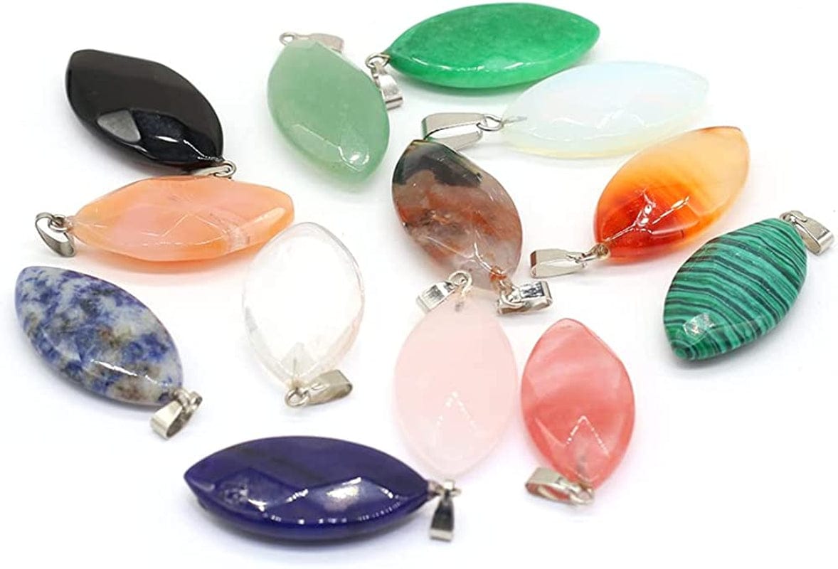 12Pcs Natural Stone Pendant Rose Quartz Unakite Charms for DIY Accessories Jewelry Making Necklaces Bracelets Mixed Colors-10x33mm