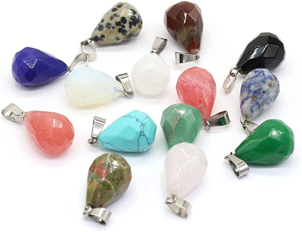 12Pcs Natural Stone Pendant Rose Quartz Unakite Charms for DIY Accessories Jewelry Making Necklaces Bracelets Mixed Colors-13x22mm