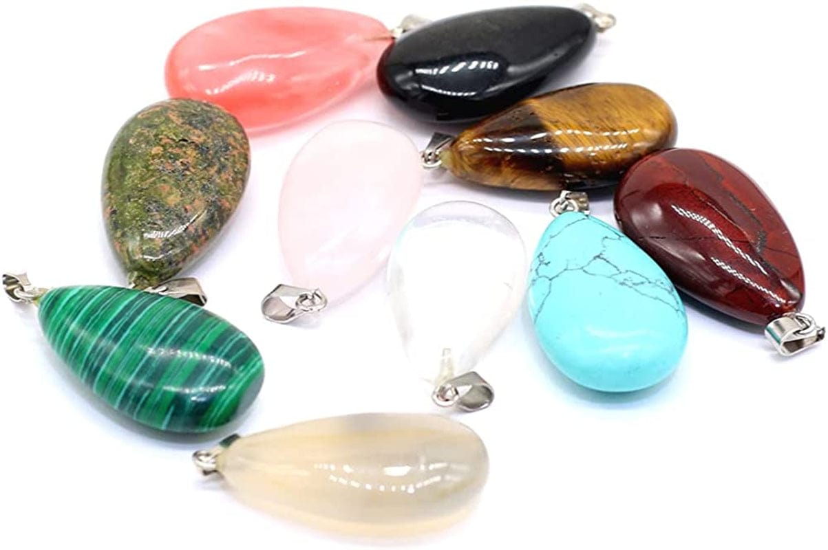 12Pcs Natural Stone Pendant Rose Quartz Unakite Charms for DIY Accessories Jewelry Making Necklaces Bracelets Mixed Colors-16x30mm