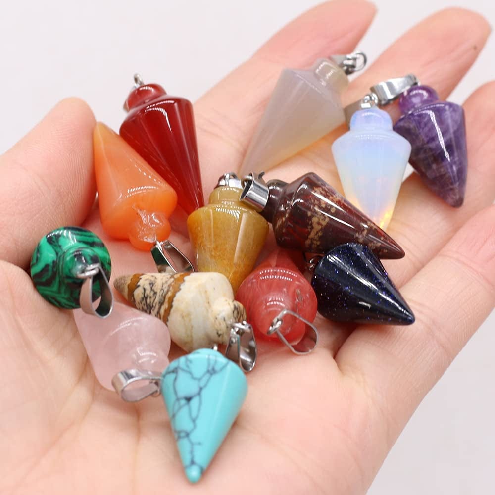 12Pcs Natural Stone Pendant Rose Quartz Unakite Charms for DIY Accessories Jewelry Making Necklaces Bracelets