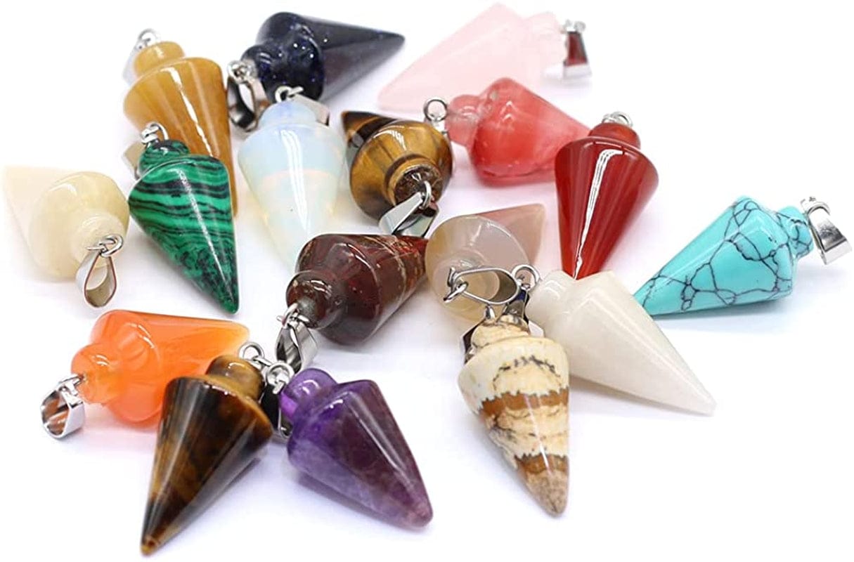 12Pcs Natural Stone Pendant Rose Quartz Unakite Charms for DIY Accessories Jewelry Making Necklaces Bracelets Mixed Colors-10x25mm