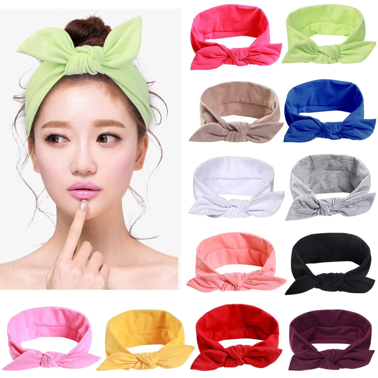 12Pcs Solid Color Women Headbands Headwraps Hair Band Cotton Stretchy Turban Bows Accessories for Women Fashion Sport Apparel & Accessories > Clothing Accessories > Bandanas & Headties Jeatonge